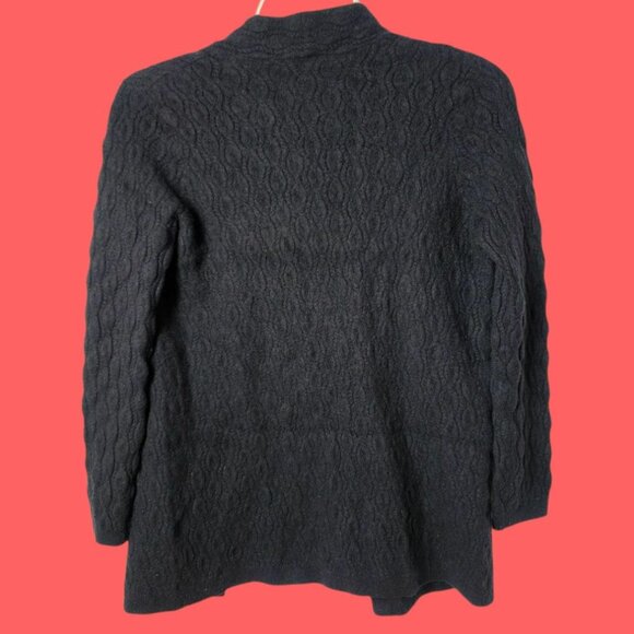 Garnet Hill Black Cable Knit 100%Cashmere Cardigan Sweater Womens Black Medium - Picture 2 of 13